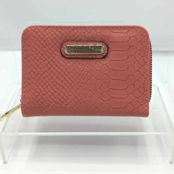London Fog Wallet Ariana Lizard Faux Leather Bi-Fold Snap Zip Coral Pink - Picture 1 of 11